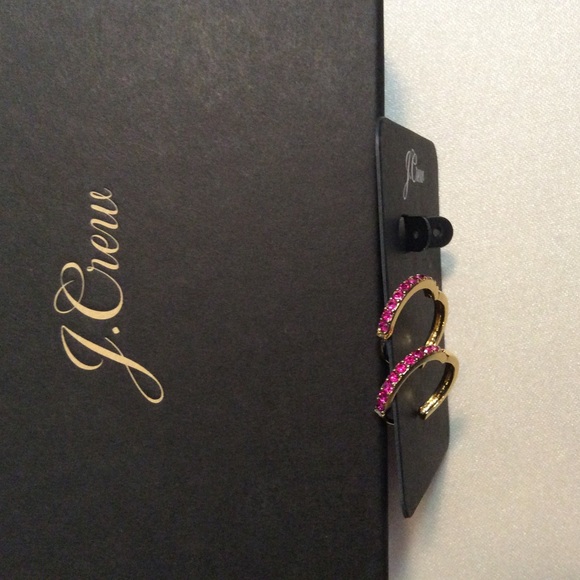 JCREW Small Pave’ Huggie Hoop Earrings NWT OS Pink - Picture 4 of 8